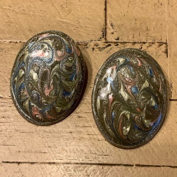 Vintage Sparkly Green, Pink & Blue Earrings 80 90 - Picture 2 of 8